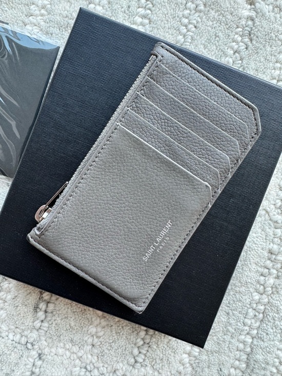 Saint Laurent Handbags - **SOLD** Saint Laurent Gray Pebbled Leather Zip Card Holder
